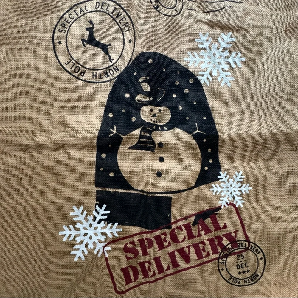 XL Burlap Style Christmas Santa Sack Snowman Special Delivery Gift Bag 33x24